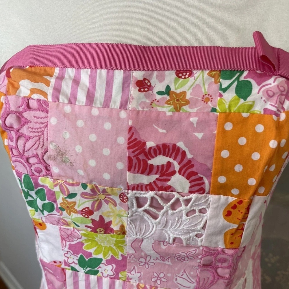 👗LILLY PULITZER VTG Retro 90s Quilted Patchwork Strapless Dress Sz 2 Pink NWOT - Picture 5 of 15